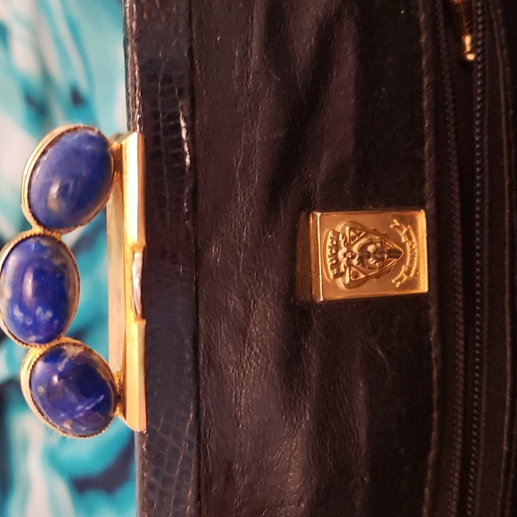 Gucci Vintage Rare Black Lizzard LAPIS STONE Beads Shoulder Clutch Bag GORGEOUS! - Picture 10 of 15